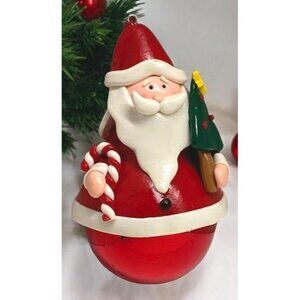 Vintage Santa Claus Christmas Tree Ornament Holding Candy Cane Jolly St Nick